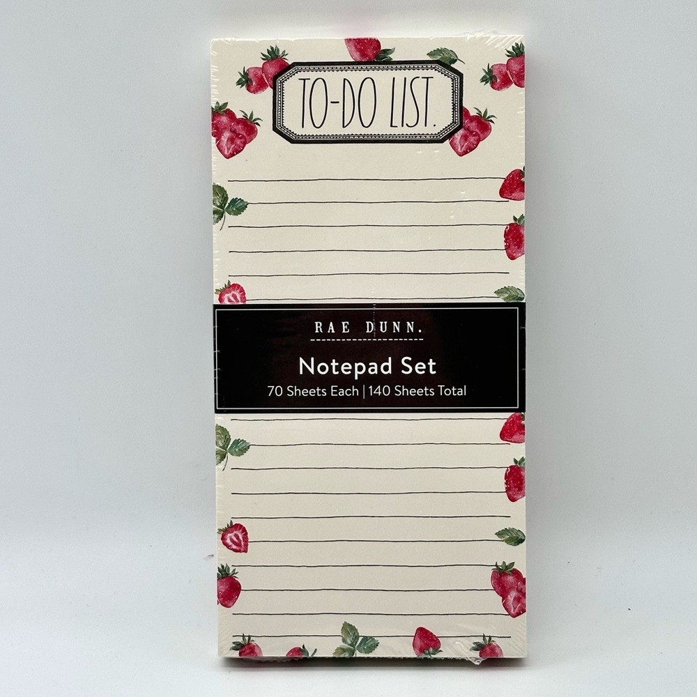 Rae Dunn Notepad Set TO-DO LIST. & GROCERIES LIST. (Strawberries) - 8”x4”